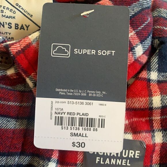 St. John’s bay quality mens wear size long sleeve, Navy red plaid super soft - Picture 7 of 8